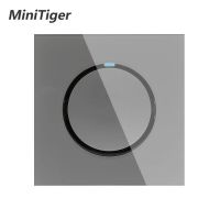 Minitiger 1แก๊ง1วิธีสุ่มคลิก/ปิดสวิทช์ไฟติดผนังมีอินดิเคเตอร์ LED อัศวินคริสตัลสีเทาแผงกระจกนิรภัย