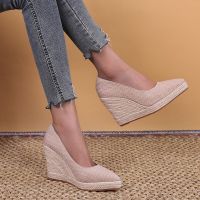 RYAMAG Spring New Womens Wedge Sandals Heel Thick Bottom Pointed Shoes Womens Hemp Rope Sole Platform Large Size Shoes