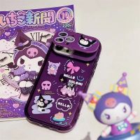 Kuromi เคสโทรศัพท์กระจกแบบฝาพับสำหรับ iPhone 14 13 12 Pro Max Plus 11กล้องสีม่วงพร้อมที่วางเลนส์ฝาครอบเทอร์โมพลาสติกโพลียูรีเทนนิ่มน่ารักพร้อมจี้กันกระแทก