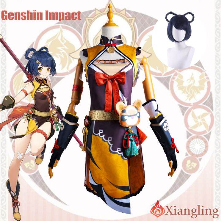 Xiangling Cosplay Costume Genshin Impact Adult Carnival Uniform Wig ...