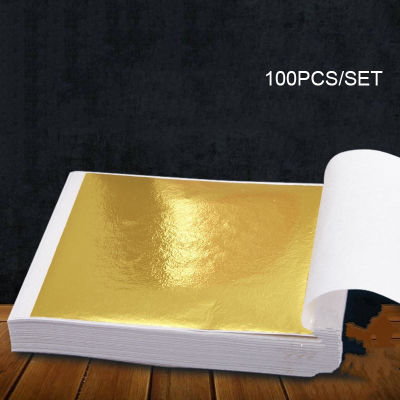 100 Pcs Goldแผ่นทองคำเปลวกระดาษฟอยล์สำหรับศิลปะSlime DIY Gildingเล็บแบบศิลปะCraft