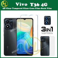 (3 In 1) สติกเกอร์กระจกเทมเปอร์สำหรับ VIVO Y36 4G ฟิล์มป้องกัน + ฟิล์มป้องกันเลนส์กล้องถ่ายรูป + สติกเกอร์ฝาหลังคาร์บอนไฟเบอร์คาร์บอนฟิล์มป้องกัน Vivo Y76 Y52 Y22S Y35 Y73 Y72 Y02T Y19 Y02S Y11 Y20S Y12A Y15A Y15S Y20i (G) y30 Y21T 5กรัม Y22 Y02