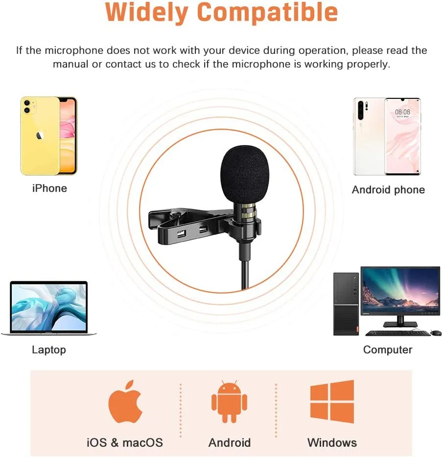 PoP voice Professional Lavalier Lapel Microphone Omnidirectional Condenser  Mic for iPhone Android Smartphone,Recording Mic for ,Interview,Video