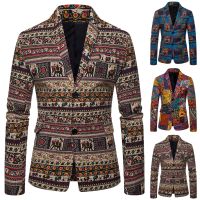 ZZOOI Men Ethnic Aztec Blazer Spring Autumn Slim Fit Suits For Men Single Breasted Long Sleeve Vintage Africa Casual Blazer Men Coats