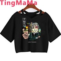 เสื้อยืดเสื้อยืดลายดาบพิฆาตอสูร Kimetsu No Yaiba Nezuko Tanjiro Rengoku Uzui Inosuke Zenitsu เสื้อยืดเสื่อตัวบนคาวาอิสวยงามสำหรับผู้หญิง