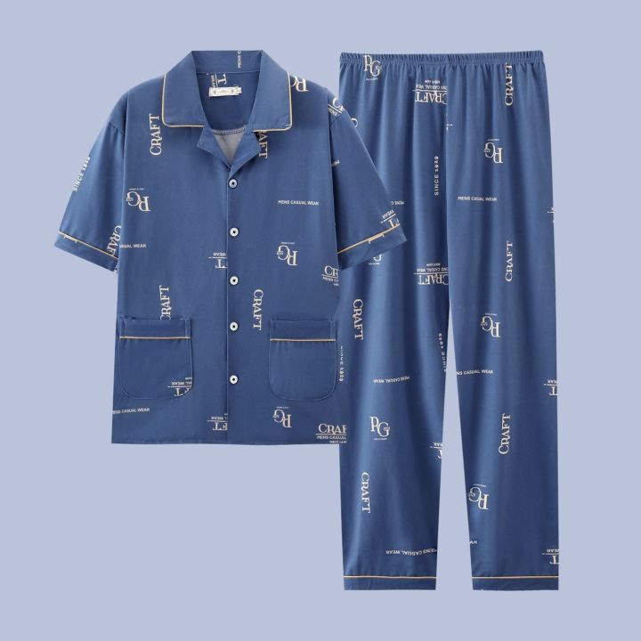 muji-high-quality-mens-pajamas-summer-thin-cotton-short-sleeved-trouser-suit-summer-youth-casual-large-size-can-be-worn-outside-home-clothes