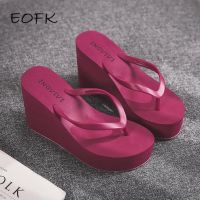 EOFK New Women Flip Flops Wedges Comfort Summer Platform Slippers Outdoor Concise Beach High Heel 9cm Casual Slides