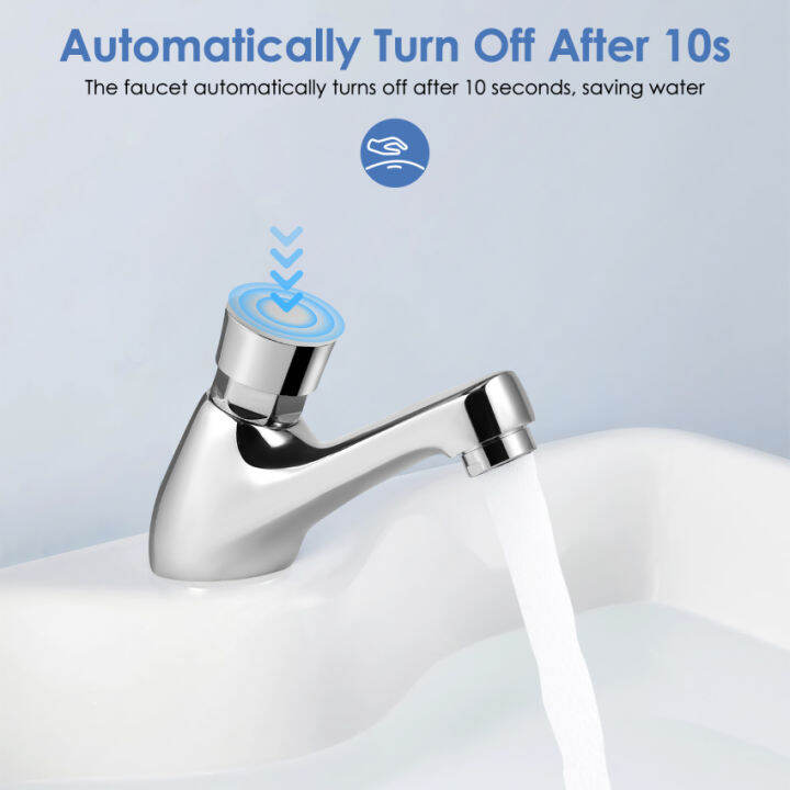 Chrome Plated, Delayed Self Closing Bathroom Faucet, Solid Brass Non ...