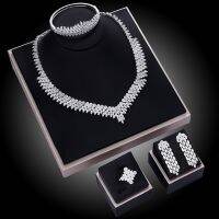 【lz】◘☞  Big Wedding Jewelry Sets para Mulheres Forma Elegante Nupcial CZ Colar Brincos Pulseira Anel Luxo 4Pcs