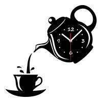 ZZOOI Creative DIY Acrylic Coffee Cup Teapot 3D Wall Clock Decorative Kitchen Wall Clocks Living Room Dining Room Home Decor Clock 039