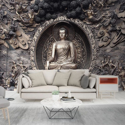 [hot]Custom Any Size Mural Wallpaper 3D Stereo Relief Buddha Statue Wall Painting European Style Living Room Bedroom Background Mural