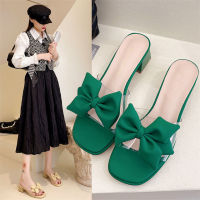 Women Summer 2022 New Thick Heel Sandals Bow French Slippers