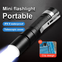 Super Mini LED Flashlight Rechargeable 1 Mode Waterproof AAA Battrey Torch Light escopic Zoom Portable LED Lantern With Clip