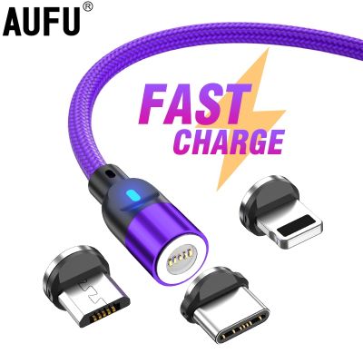 สายแม่เหล็ก AUFU 3A ไมโครชาร์จที่รวดเร็ว USB Type C สำหรับ iPhone Xiaomi ที่ชาร์จแม่เหล็กระบบถ่ายโอนข้อมูลโทรศัพท์มือถือ