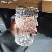 Nordic Style Retro Embossed Phnom Penh Glass Round Sun Flower Water Cup Cold Drink Milk Tea Shop Juice Wholesale Discounts