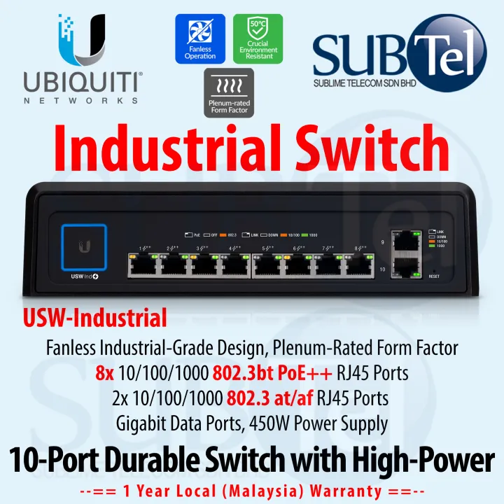 Ubiquiti Usw Industrial Industrial Poe Switch 10 Gigabit Port Rj45 Layer 2 802 3at 802 3af Poe 802 3bt Poe Usw Durable Lazada