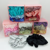 3pcs 3.5cm silk scrunchies pack elastic Hair bands 100 Real Silk Women Girl Hair Accessories lady hair hoop ties by packing box