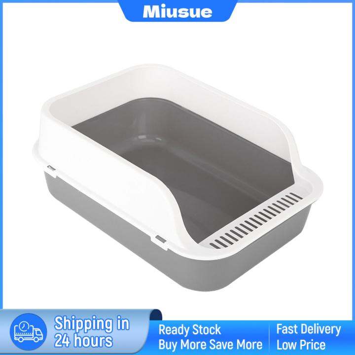 Miusue Kitty Litter Pan Cat Litter Container Semi Closed High Sided Pet