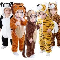 Winter Baby Rompers Baby Pijamas Panda Tiger Leopard Monkey Fox Animal Cartoon Hooded Jumpsuits Cosplay Costume Boys Girl Pajama