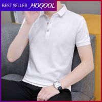 MOQOOL เสื้อยืดผู้ชายคอปกฤดูร้อนลำลองวัยรุ่นเสื้อโปโลน้ำแข็งบาง