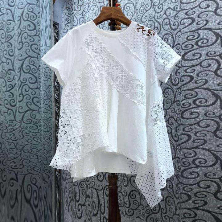 irregular-embroidery-hollow-out-stitching-lace-t-shirt-women-clothing-summer-fashion-round-neck-short-sleeve-tshirt-loose-tops