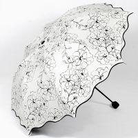 【CW】 Anti - UV Black Coating Hibiscus Flower Umbrella Princess Girl Fashion Wave Edge Sunshade Umbrella