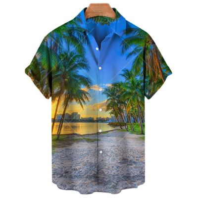 แฟชั่นสไตล์ชายหาดผู้ชายเสื้อฮาวายใหม่ฤดูร้อนระบายอากาศที่สะดวกสบายเสื้อขนาดใหญ่เสื้อลำลองแขนสั้น