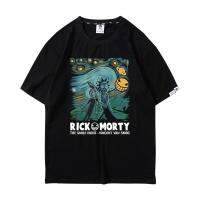 การออกแบบเดิมเสื้อยืดผ้าฝ้ายพิมพ์ลายขายดีNasa tide brand joint boy สไตล์ฮ่องกง Rick and Morty รอบชายครึ่งแขนสไตล์ฮ่องกง little evil d