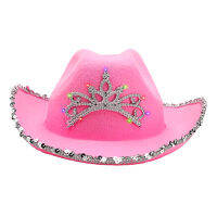 Women Girl Holiday Crown Inlaid With Light Western Style Felt Party Costume Apparel Accessories Stage Performance Cowgirl Hat