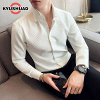 KYUSHUAD เสื้อเชิ้ตเสื้อเชิ้ตแขนยาวสำหรับผู้ชาย,สีทึบผ้าฝ้ายนุ่มชุดระบายอากาศด้านใน