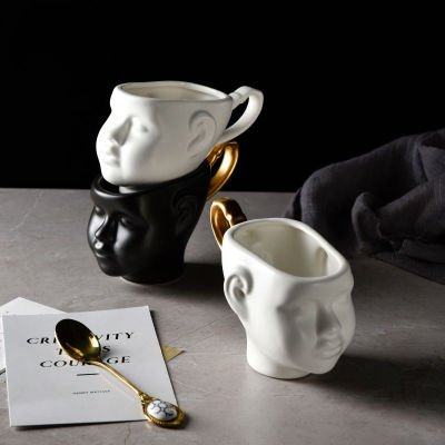 Nordic Decor Creative Face Shape Porcelain Cup and Saucer Ceramics Simple Tea Sets Modern Design Coffee Cups