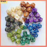 BRAIN 7Pcs/set 7-Die Table Game ลูกเต๋า DND D4 D6 D8 D10 D12 D20 ลายมุกสีทึบ ลูกเต๋าเกม ทนทานต่อการใช้งาน อะคริลิค ลูกเต๋าหลายด้าน TRPG DND