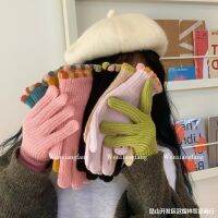 [COD] Korean ins jelly beans winter fingerless knitting womens solid touch screen to keep warm fingers