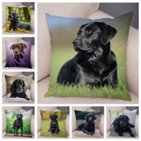 【LZ】❀  Labrador preto cão capa de almofada para o sofá casa decoração do carro bonito animal estimação impresso fronha super macio curto pelúcia fronha