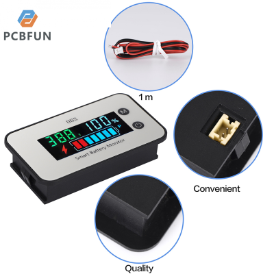 pcbfun มิเตอร์ตรวจสอบแบตเตอรี่7-100V,12V 24V 48V อุณหภูมิแรงไฟฟ้าเปอร์เซนต์เกจแบตเตอรี่