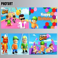 PHOTURT Stumble Guys Backdrop Kids Birthday Baby Shower Photography Background Color Game Boy Vinyl Polyester Decoration Props