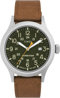 Timex Mens Expedition Scout 40mm Watch – Silver-Tone Case Green Dial with Brown Leather Strap