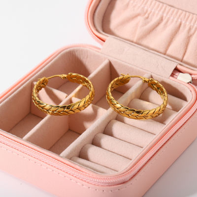 18K Gold Plated Stainless Steel Geometric Wheat Ears Hoop Earrings For Women Simple Trendy Circle Earrings Jewelry