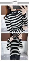 利Autumn and Winter Half Turtleneck Sweater Womens Slim Striped Pullover Sweater Long-sleeved Bottoming Top