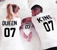 100 Cotton Matching T shirt King 07 Queen 07 Prince Princess Newborn Letter Print ShirtsCouples Leisure Short Sleeve O neck T-