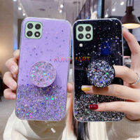 KONSMART Samsung Galaxy A22 4G 6.4 " / A22 5G 6.6" 2021 Bling ดาวแวววาวพื้นที่เคสใส่โทรศัพท์ขาตั้งแบบพับได้ขาตั้งโทรศัพท์ซัมซุง Samsung Galaxy M62 M12 A42เคสโทรศัพท์อ่อนใสฝาหลัง