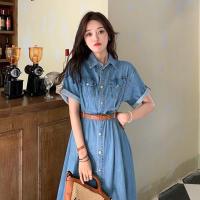 ◈❍ↂ Denim dress female design sense of minority summer Korean version Kong style retro chic senior waist length