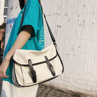 Simple Canvas Messenger Bag Solid Color Shoulder Bag Crossbody Bag Large Capacity Casual Student Sports Backpack Women 2023