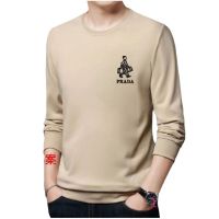 Prad a Sweatshirts for Men and Women with Pure Cotton Casual Letter Embroidery Round Neck Sweater White Mens Sweater Spring and Autumn Terry Fabric Loose Long Sleeve T-shirt