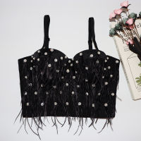 Women underwired bra underwear feather tassel beading camisole corset party sexy crop top tanks stage performance clothing