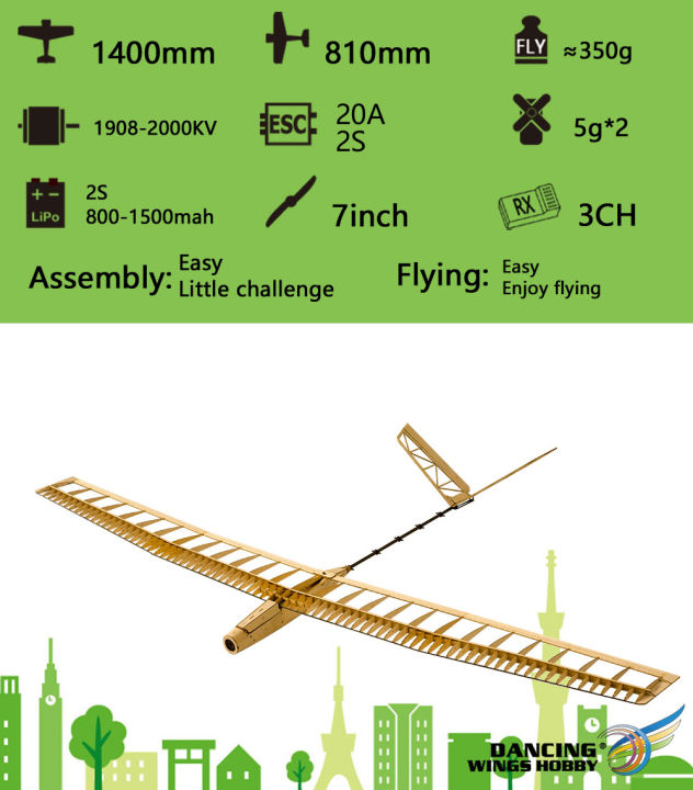 balsawood-เครื่องบินจำลองเลเซอร์ตัดเครื่องร่อนไฟฟ้า-uzi-1400มม-ชุดสร้างปีกเครื่องบินไม้โมเดลไม้