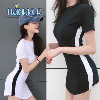 New Minidress กระโปรงสั้น ชุดเดรสแฟชั่นทรงเข้ารูป ดีไซน์แถบดำด้านข้าง