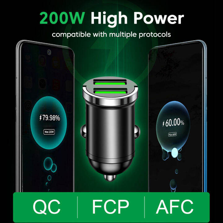 200w-qc-3-0-mini-2พอร์ต-usb-ตัวชาร์จแบบมีไฟแหวนดึงอะแดปเตอร์ชาร์จโทรศัพท์ที่ชาร์จไฟบนรถยนต์อย่างรวดเร็วสำหรับไอโฟนหัวเหว่ยเซียวมิซัมซุงแบบพกพา