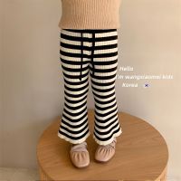 CICILY Korean Childrens Wear Girls Pants Spring and Autumn Outwear 2023 Knitted Stripe Micro Flare Pants Baby Childrens Pants