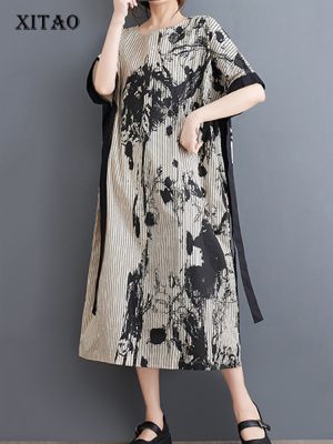 XITAO Dress Striped Print Loose Casual Women Dress